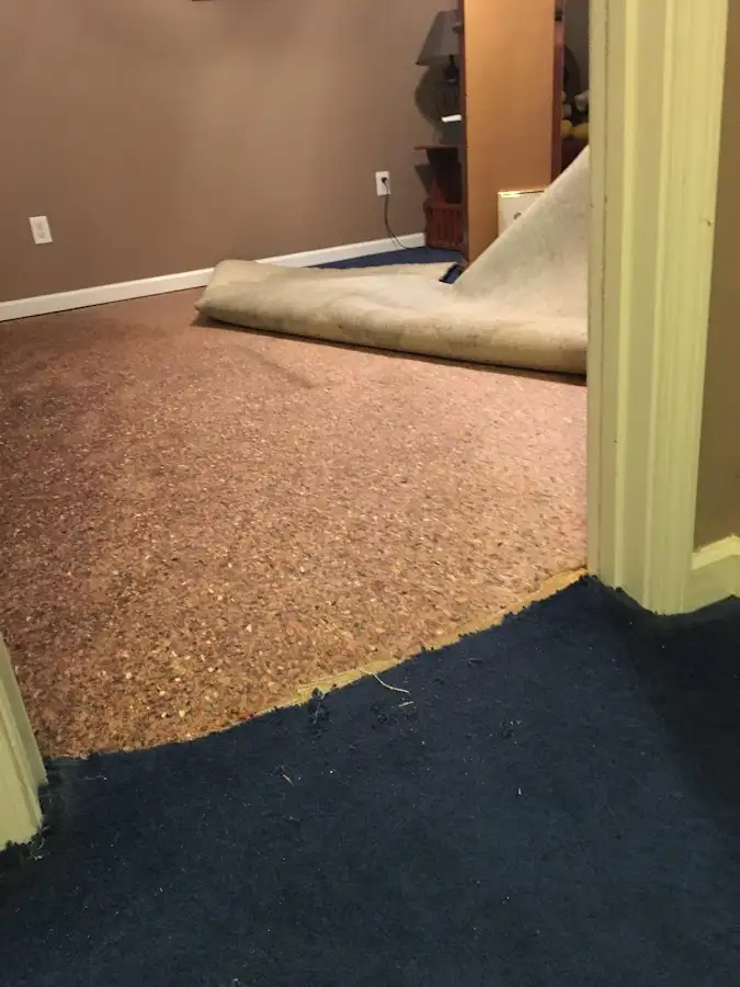 Carpet pad removal revealing water damage during Drying & Dehumidification in St. George